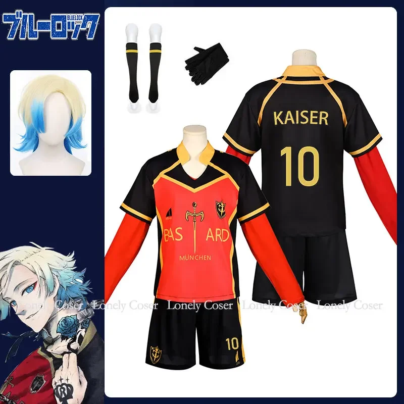 Michael Kaiser Cosplay Costume Anime Blue Lock Wig Team Bastard Munchen No.10 Germany Football Jersey Uniform Men Boy Role Play