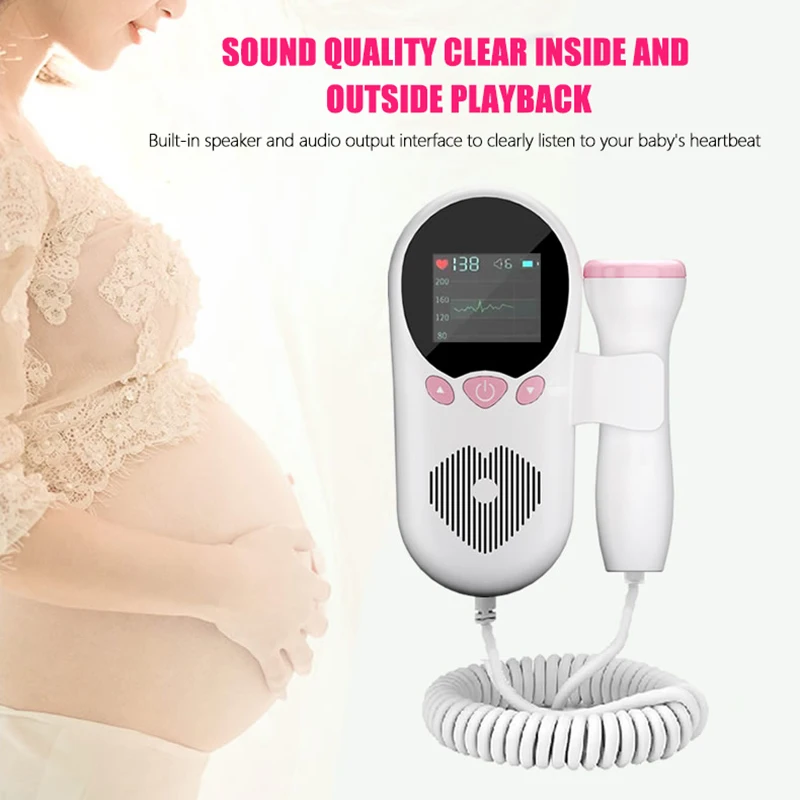 Ultrasound Doppler Fetal Baby Heart Rate Detector Portable Heartbeat Monitor Pregnant Women No Radiation Built-in speakers