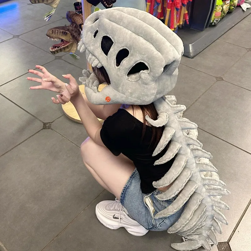 Tyrannosaurus Rex Dinosaur Skeleton Headgear, Exoskeleton Dino Doll Hat, Funny Birthday Gift for Kids Boys Girls
