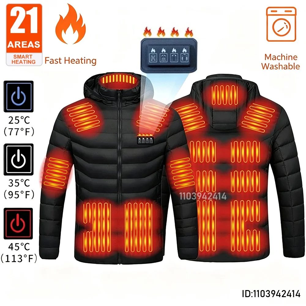 Heated Jacket Men Women 2/9/21 Areas USB Self Heated Clothing Washed Winter Warm Coats Skiing Camping Hiking Thermal Jacket