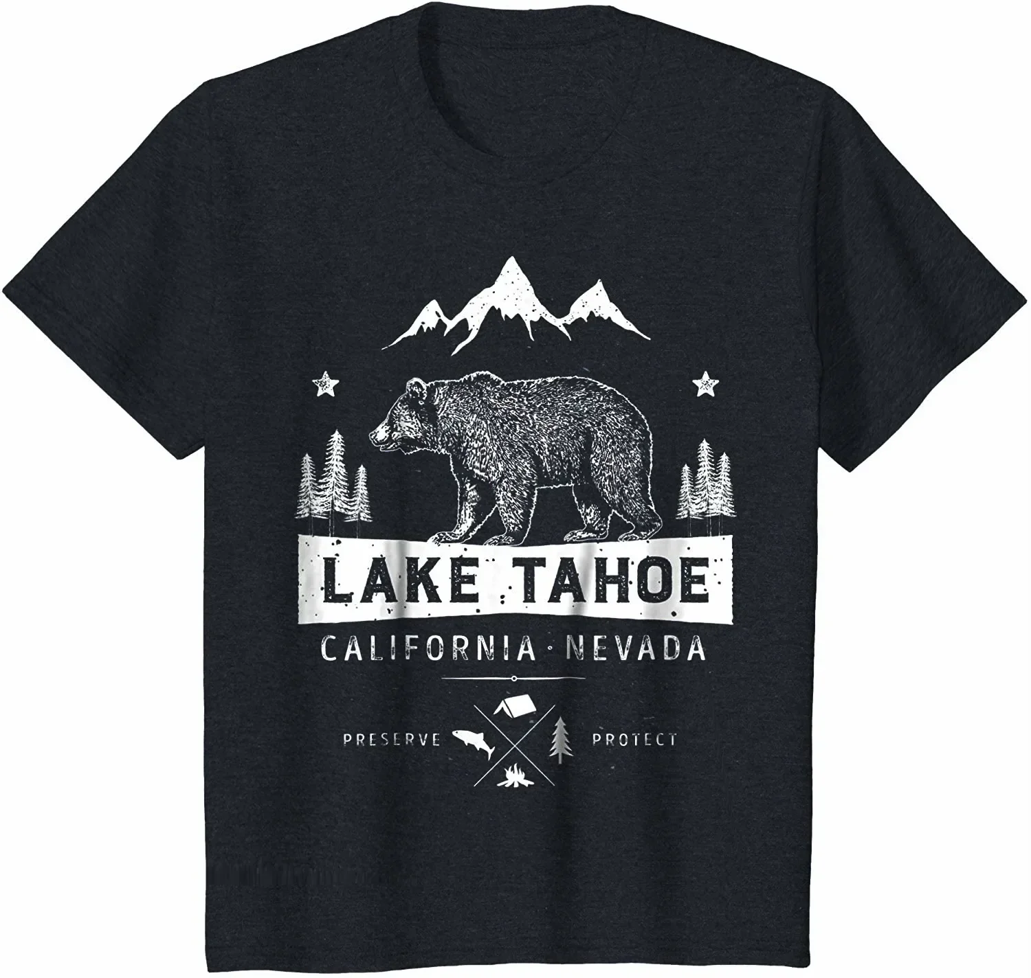 Lake Tahoe, Nevada, Vintage Bear California Travel T-Shirt 100% Cotton O-Neck Summer Short Sleeve Casual Mens T-shirt Size S-3XL