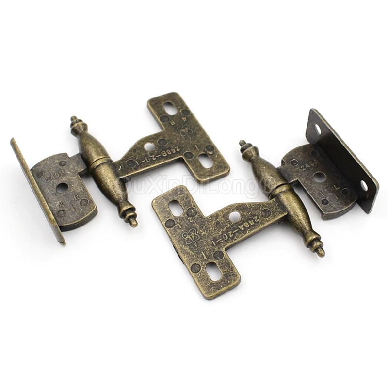 2Pairs Antique Furniture Detachable Hinges Folding Butt Hinge Bronze Crown Hinge Vintage Cabinet Door Wardrobe Accessory GF1504