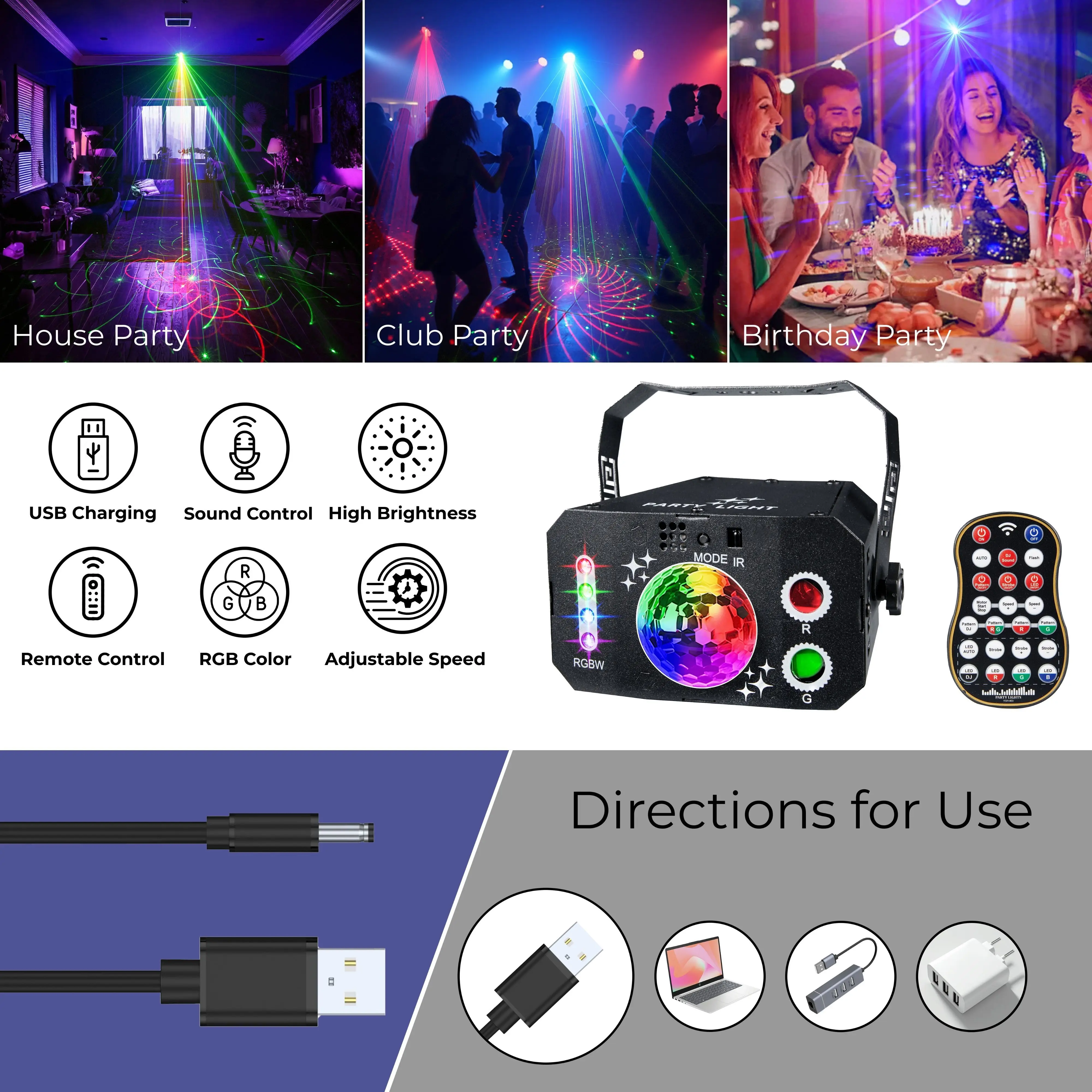 WZSTAR Indoor RGBW Beam Light Sound Activated Remote Control LED Stage Lights for Xmas Bar Parties Holiday Club Christmas DJ
