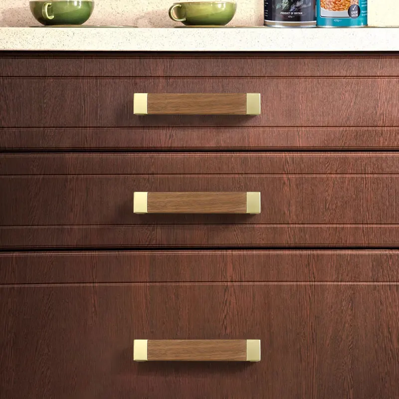 ตู้ครัวไม้จับวอลนัทสีดําห้องนอนตู้เสื้อผ้า Dresser ดึงเฟอร์นิเจอร์สไตล์จีนจับฮาร์ดแวร์