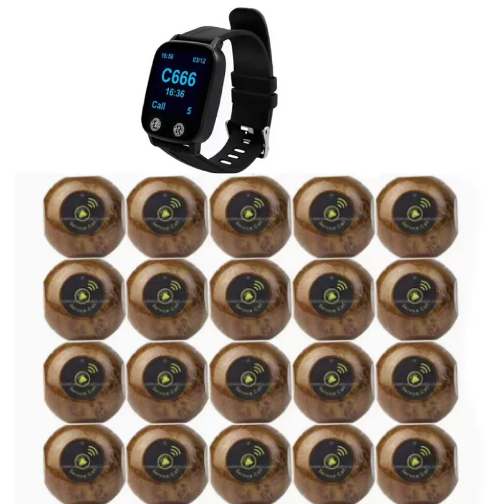 Wireless Caregiver Pager System 1 Watch Receiver 20 Call Buttons Vibration Sound Alert for Hospital Clinic Nursing Home Elderly