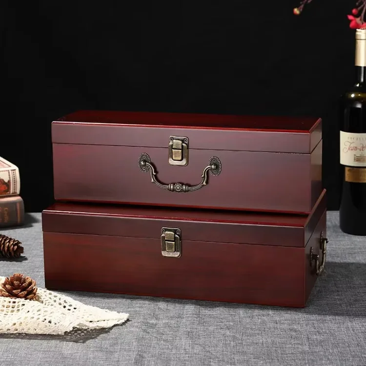 Elegant Double Red Wine Wooden Storage Boxes HighEnd Handle Design for Business Gifts Home Bottle Collection Decorative