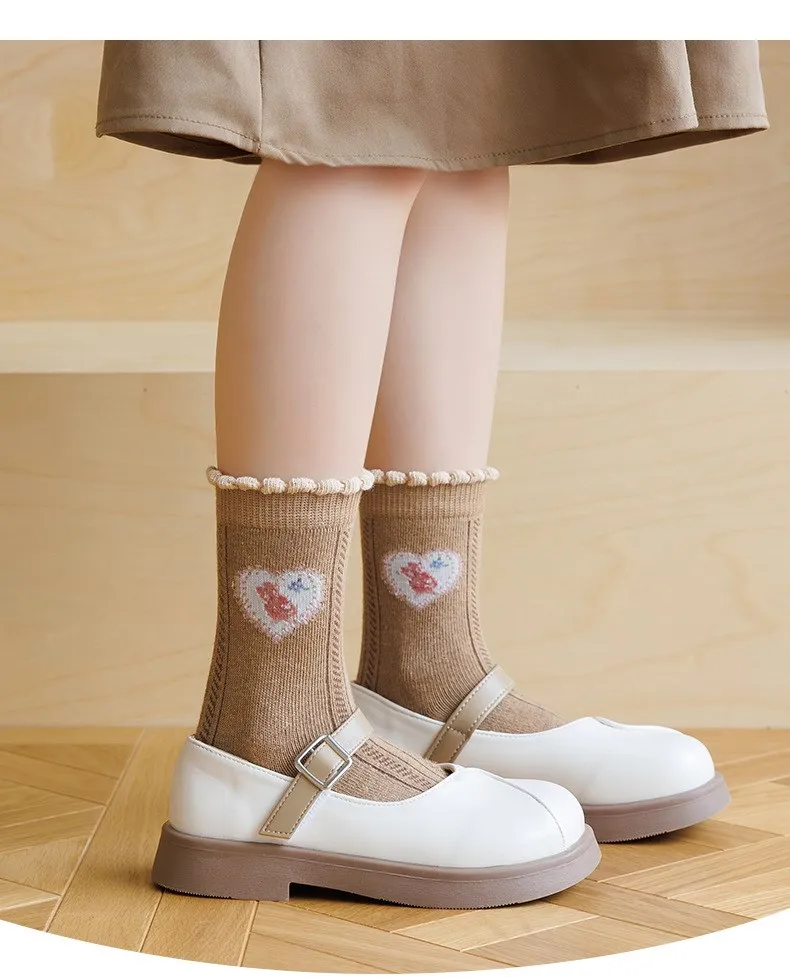 5 Paar Frühlings-Herbst-Socken für Mädchen, braun, kariert, Baumwollsocken, Mädchen, Baby, Jungen, Kinder, weiche Calcetines – Detail 6