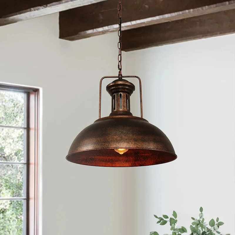 Rústico Copper Dome Pendurado Lâmpadas, Loft Style Pendant Light, Farmhouse Luminárias, Apto para Cozinha, Bares, Mesa de jantar, 41cm