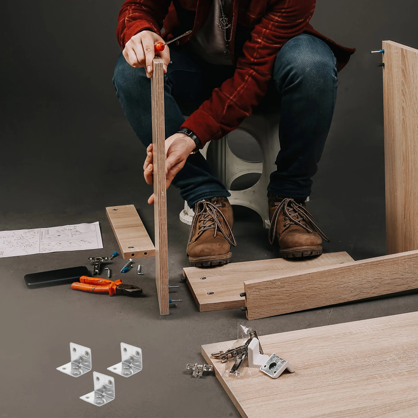 10개 스테인리스 스틸 L자형 브래킷 6홀 90도 코너 브레이스 목재 가구 주방 캐비닛 침대 프레임 연결용