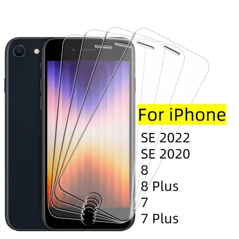 iPhone SE 2022 유리 iPhone SE 2022 2020 7 8 Plus 강화 유리 투명 투명 9H 화면 보호기 iPhone SE 2022 용 4Pcs