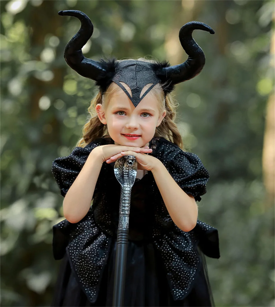 Böse Königin Halloween Cosplay Kostüm Mädchen Schwarzes Hexen-Prinzessinnenkleid Kinder Geburtstag Karneval Party Kleidung Bühnenauftritt Kleid – Detail 19
