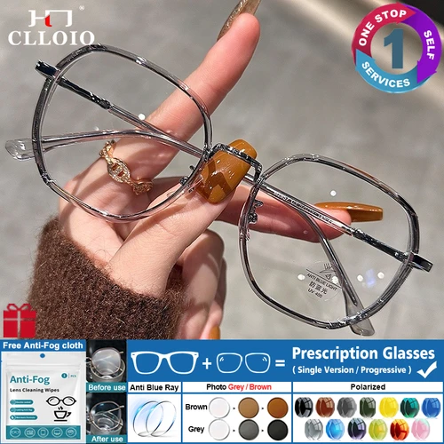 CLLOIO, gafas graduadas a la moda para miopía, gafas fotocromáticas de lectura poligonales para mujer, gafas ópticas multifocales progresivas
