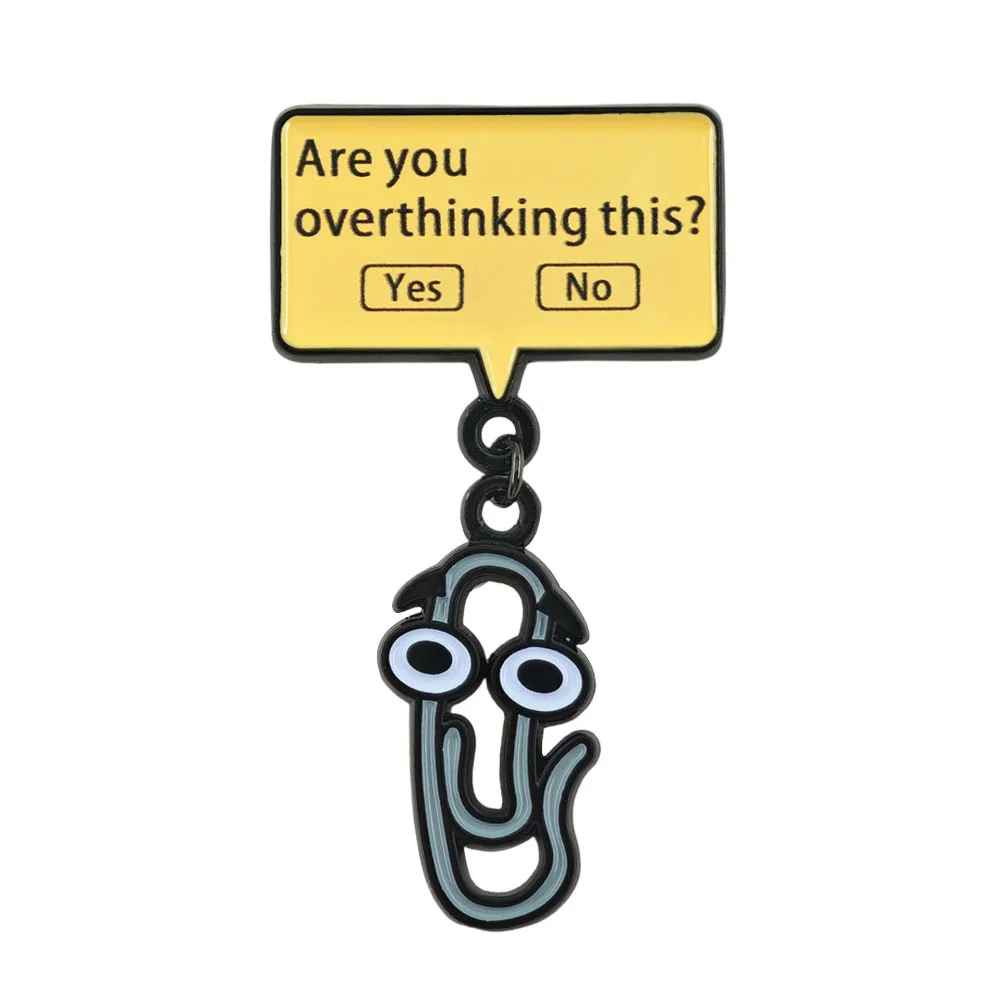 Lustiger Clippy Emaille-Pin Cartoon Büroklammer Metallbrosche Overthinking Meme Anstecknadel Niedliches Schmuckgeschenk für Freunde und Kollegen – Detail 2