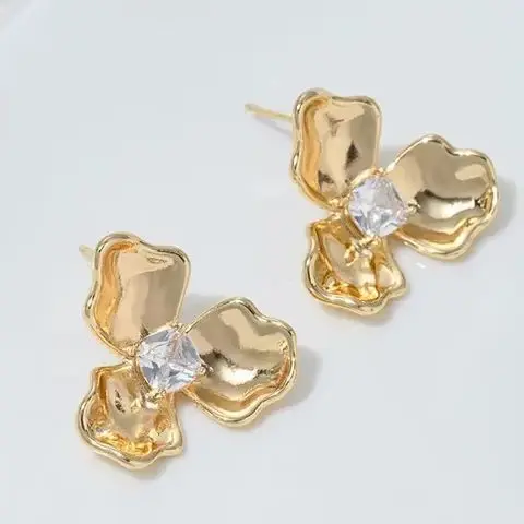 

R626 14K Gold-plated Zirconium-inlaid Flower Stamens with Pendant Earrings, Diy Handcrafted Earrings, Material Accessories