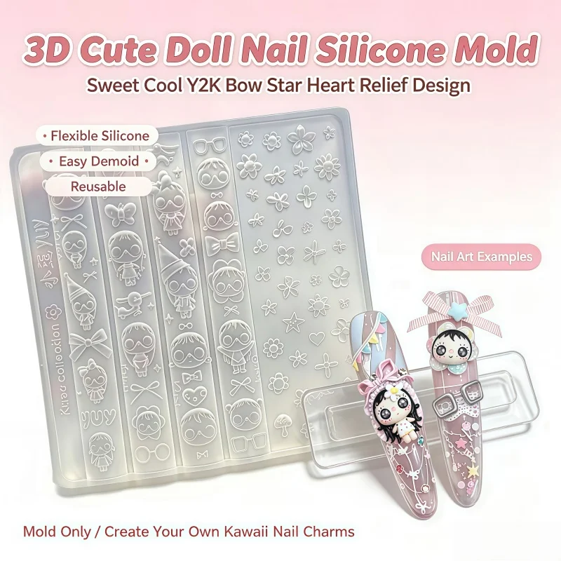 Retro 3D Silicone Nail Art Mold Cute Girl Wings Four Leaf Clover Pig Rabbit Carving Flower Note Butterfly Knot Design Element
