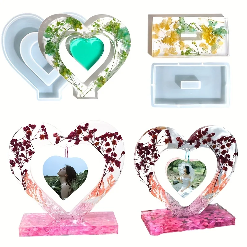 1pc/DIY Crystal Gel Drop Glue Resin Love Heart Moon Photo Frame Flower Strawberry Storage Box Jewelry Storage Epoxy Silicone Mol