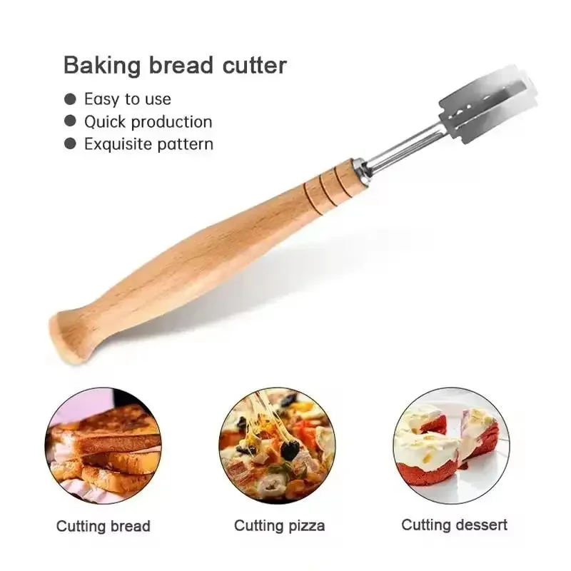 Pemotong Roti Pisau Roti Perancis Gadget Dapur Kayu Biasa Gagang Panjang Aksesori Memanggang Pisau Roti Lengkung Melengkung Gaya Eropa