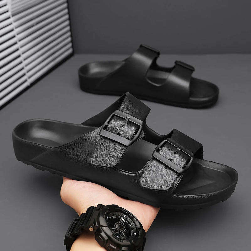 Summer Adjustable Soft Slippers for Men EVA Flat Cloud Slides Lightweight Non-slip Solid Color Beach Man Sandals Plus Size