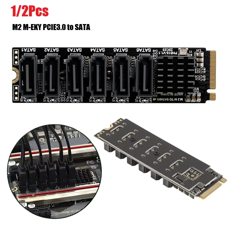 

M.2 to SATA3.0 Adapter Card PCB 6Gbps High Speed ASM1166 M.2 PCIE to SATA Expansion Card Support 6 SATA for OS X Windows Linux