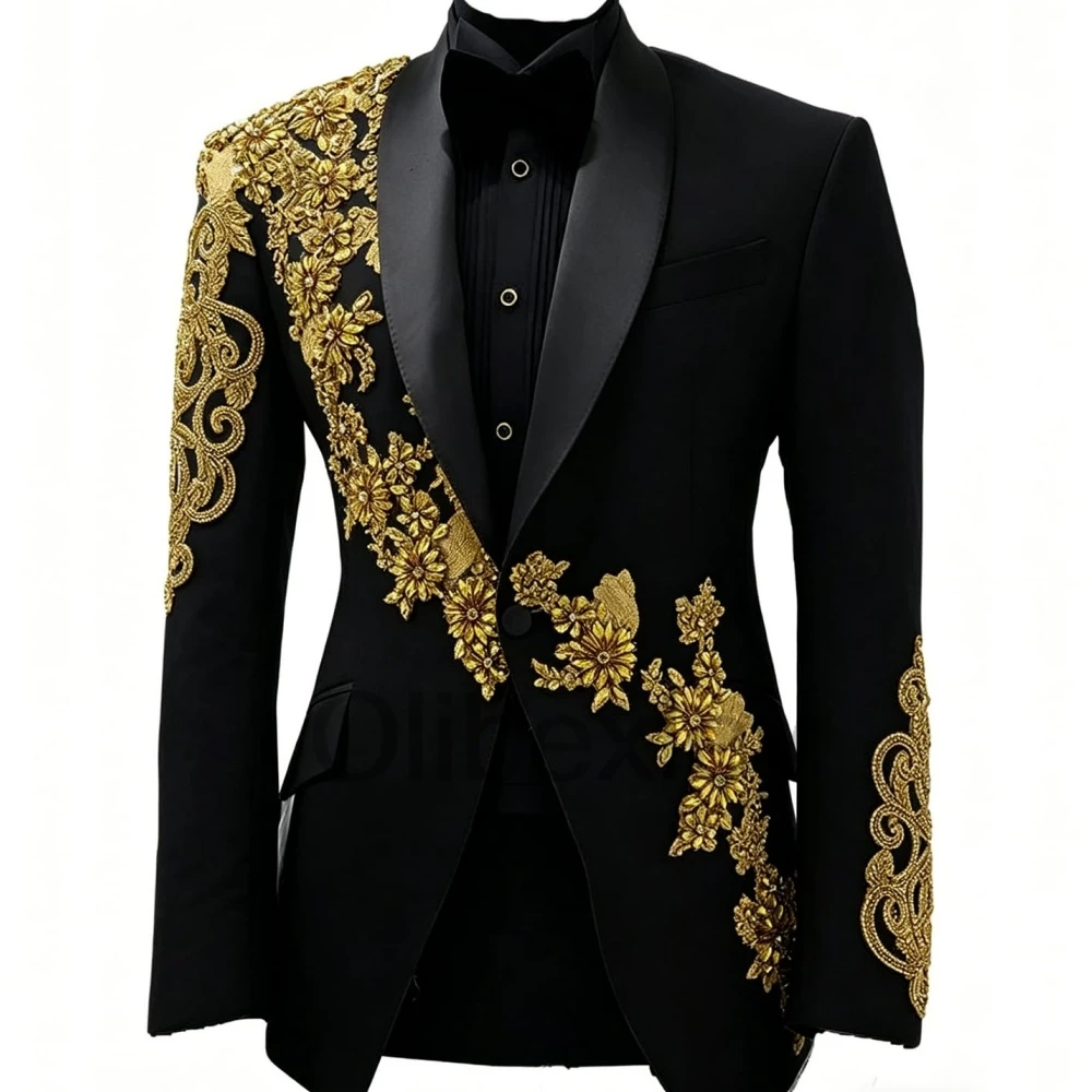 Olibexley Luxury 2 Piece Men's Tuxedo Suit Shiny Rhinestone One Breasted Slim Fit Shawl Lapel Blazer Pant Party Customized S372