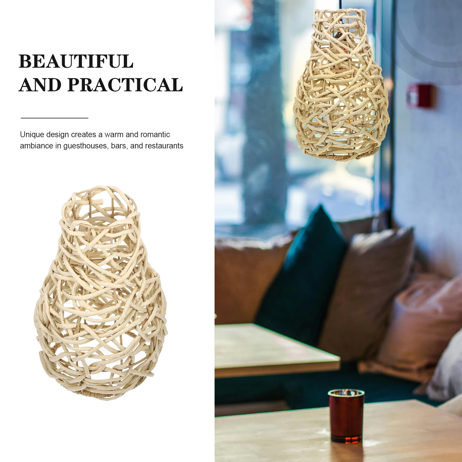 

Paper Rope Lamp Shade Woven Iron Pendant Light Cover For Kitchen Bar Restaurant Home Decor Ceiling Lamp Replacement Rustic