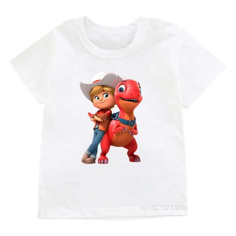 Children Cartoon Dino Ranch Graphic Print T-shirts Boys Fashion Short-Sleeved Tops Girls Summer Cute Kids Clothing