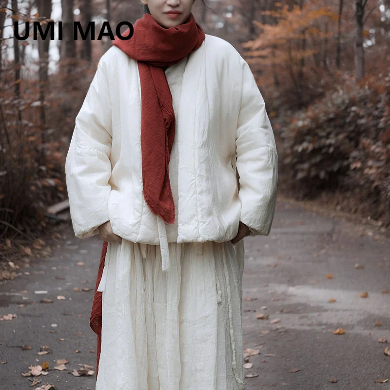 UMI MAO Winter Jacket Thick Double-sided Short Cotton Jacket Mulberry Silk Cotton Blend Lace Up New Chinese Style Cotton Coat