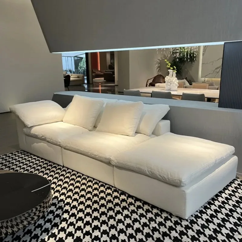 large flat-layer module combination sofa cream wabi wind straight row down cotton and linen fabric living room sofa