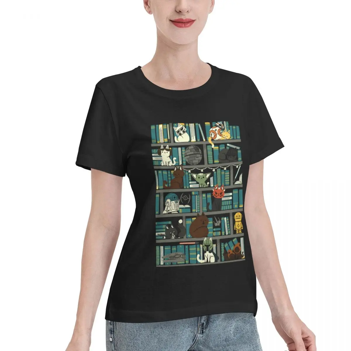 Excellent Craftsmanship Library Kitten Wars Women's T-shirt Comfy Wear Home Casual Tee