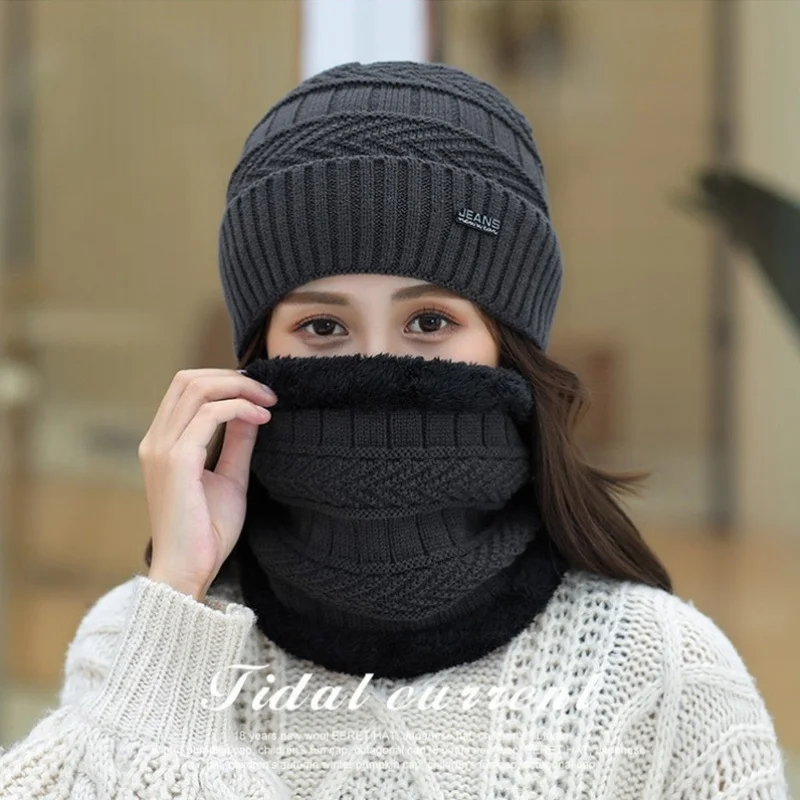 Warm Knitted Hat Leisure Soft Two Piece Neck Cap Set Breathable Skin Friendly Brimless Hat Outdoor Warmth Cycling Balaclava Hat