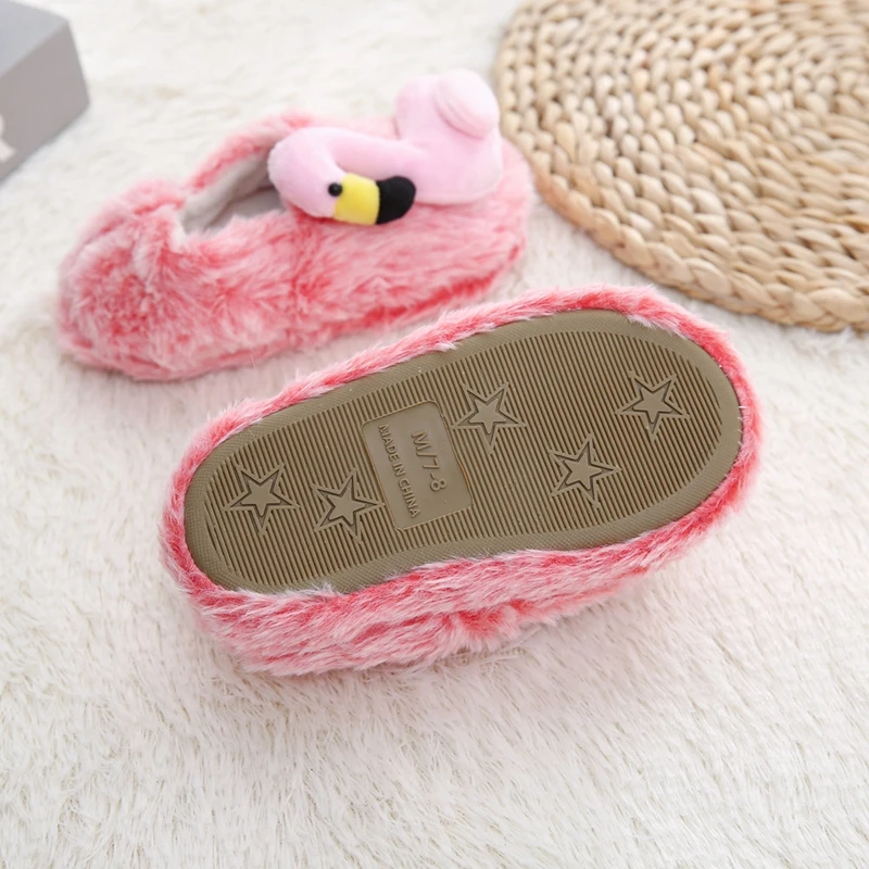 Fashion Toddler Girl Slippers for Home Indoor Baby Item Loafers Plush Warm Cute Flamingo Children Little Kid House Footwear Gift