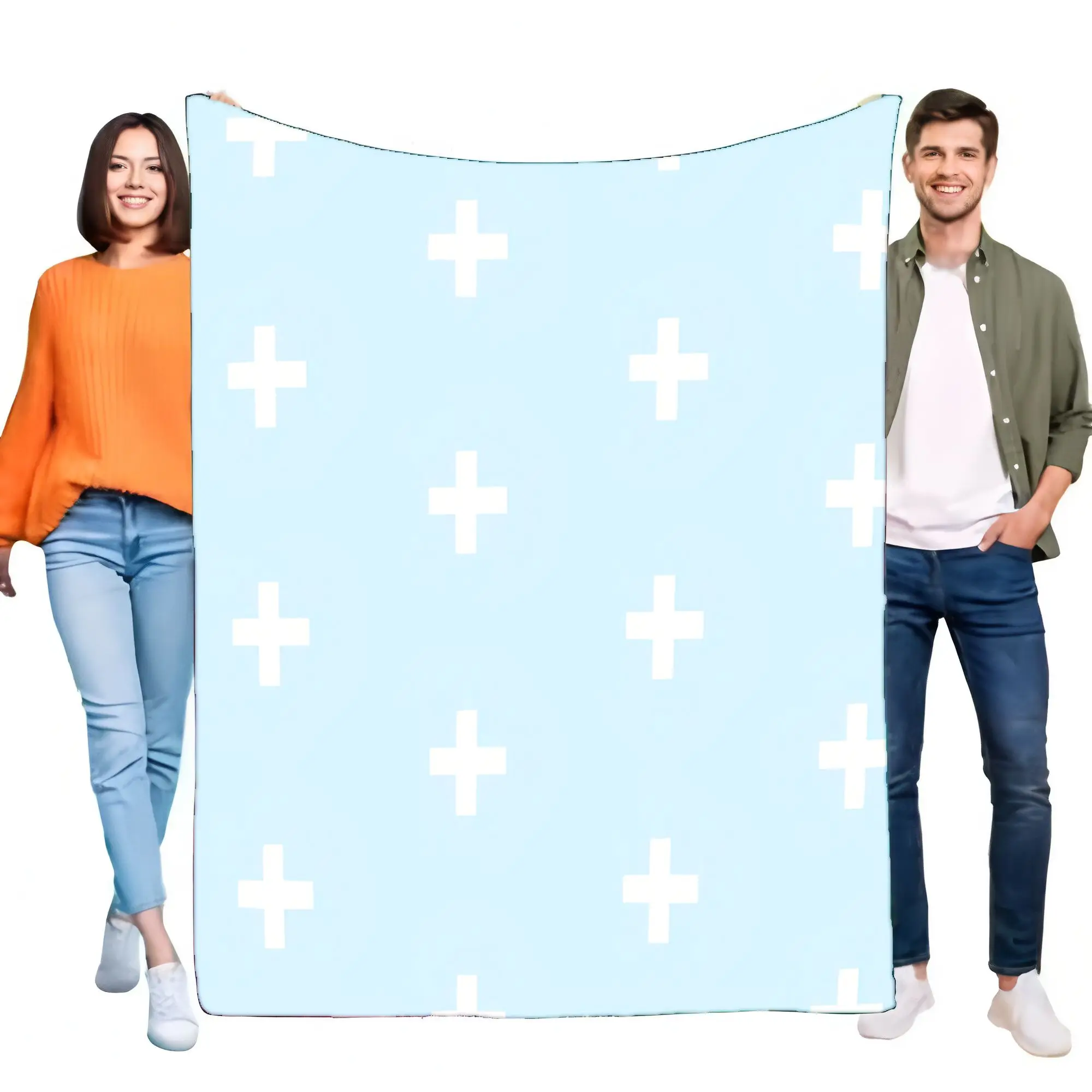 Lightweight Soft Blue Cross Pattern Blanket Perfect for Bedroom, Sofa, Travel, Cozy Throw for All Seasons, Great Gift for Friend
