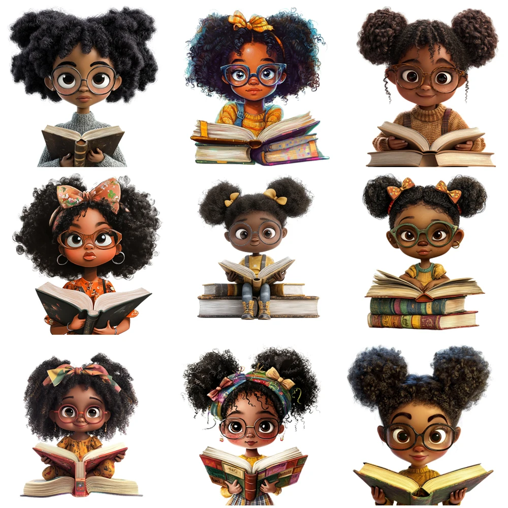 15cm Kids Cute Black Books Girls Iron On DTF Heat Transfer Sticker Diy T-shirt Iron On Transfer Patches Clothes Print Decals