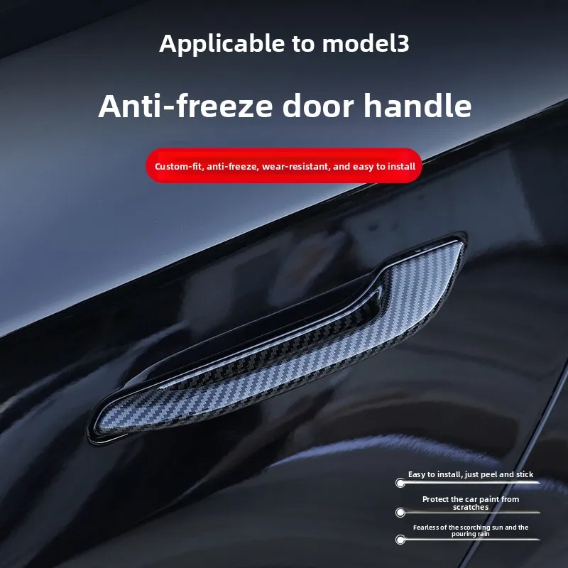 Door Handles for Tesla Model3 Highland Model Y Juniper Antifreeze Handle Stickers Patch Cover Frost-proof Doorknob ABS 4PCS
