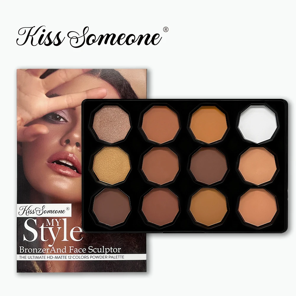 12-color contour palette, blush highlighter contour powder with rich colors suitable for Halloween use