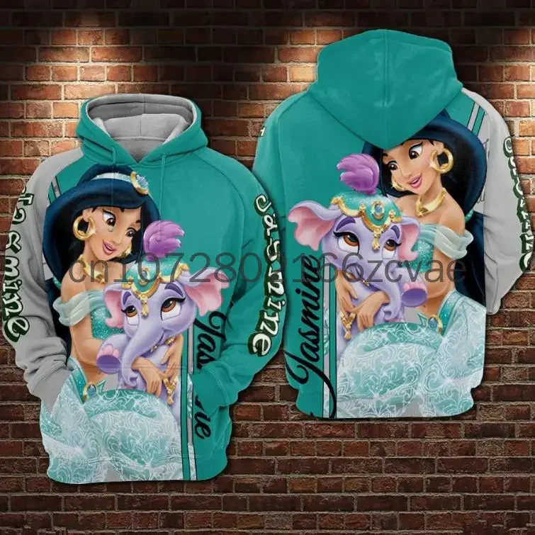 

2024 Spring and Autumn New Jasmine Princess Disney 3D Hoodie Men Zipper Hoodie Women's Street Casual Sports Pullover