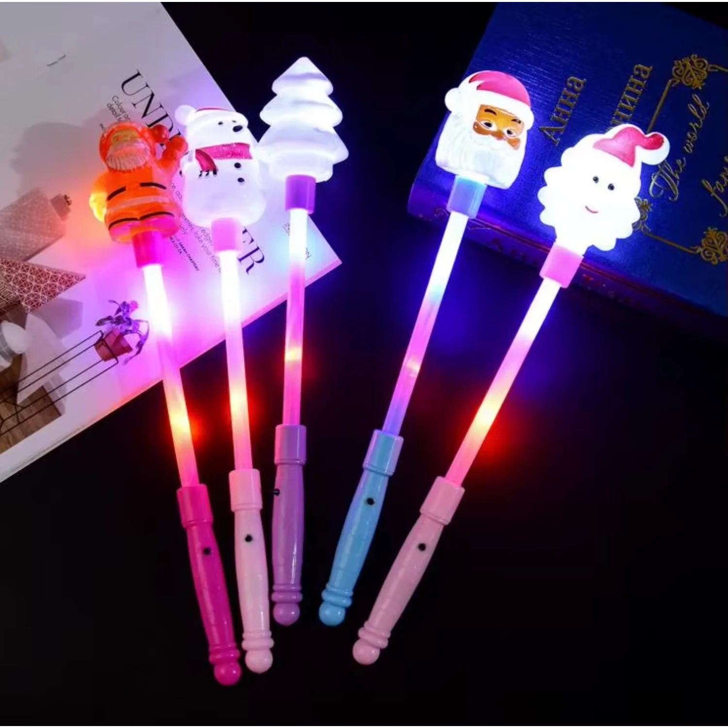 Wholesale Christmas Led  Stick Wands  Decoration Santa Snowman Luminous Glow Sticks Light Up Toys