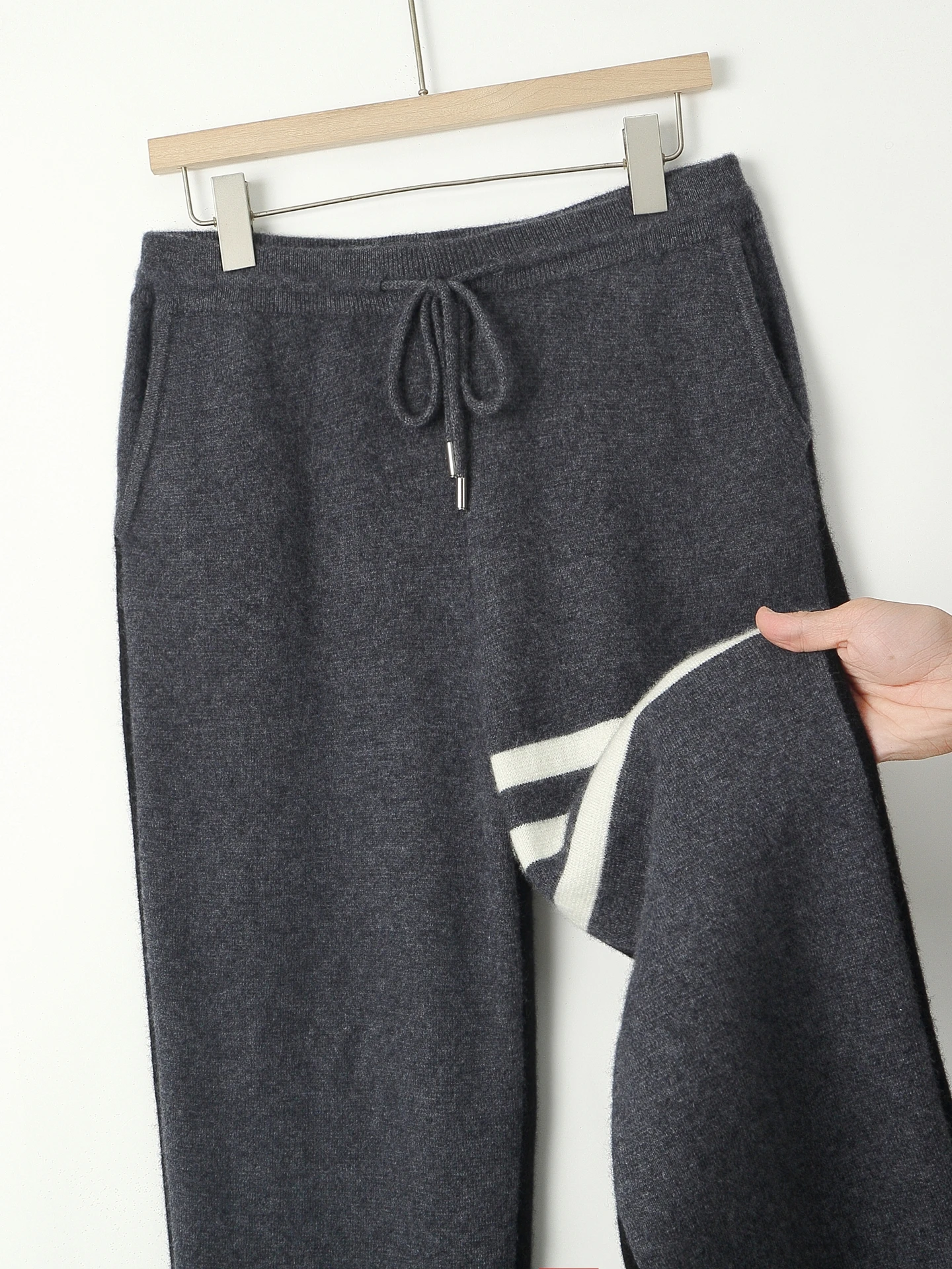 TLOML Men 100% Merino Wool Knitwear Thick Color Block AB Side Straight Leg Pants Autumn Winter Soft Warm Comfy Drawstring Pants