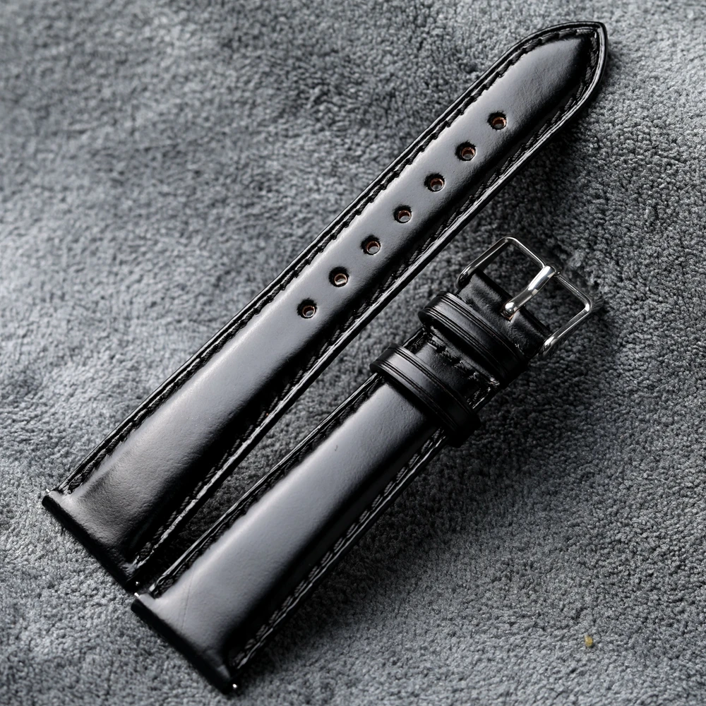 Handmade Japanese Horse Hip Leather Strap 18 20 22MM Quick Release Men Soft Bracelet, Genuine Leather Black Watchband