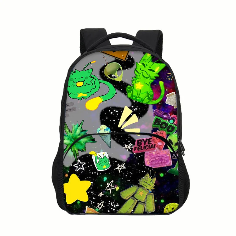 Regretevator Gnarpy game peripheral printed backpack green cat 16 inch front pocket backpack