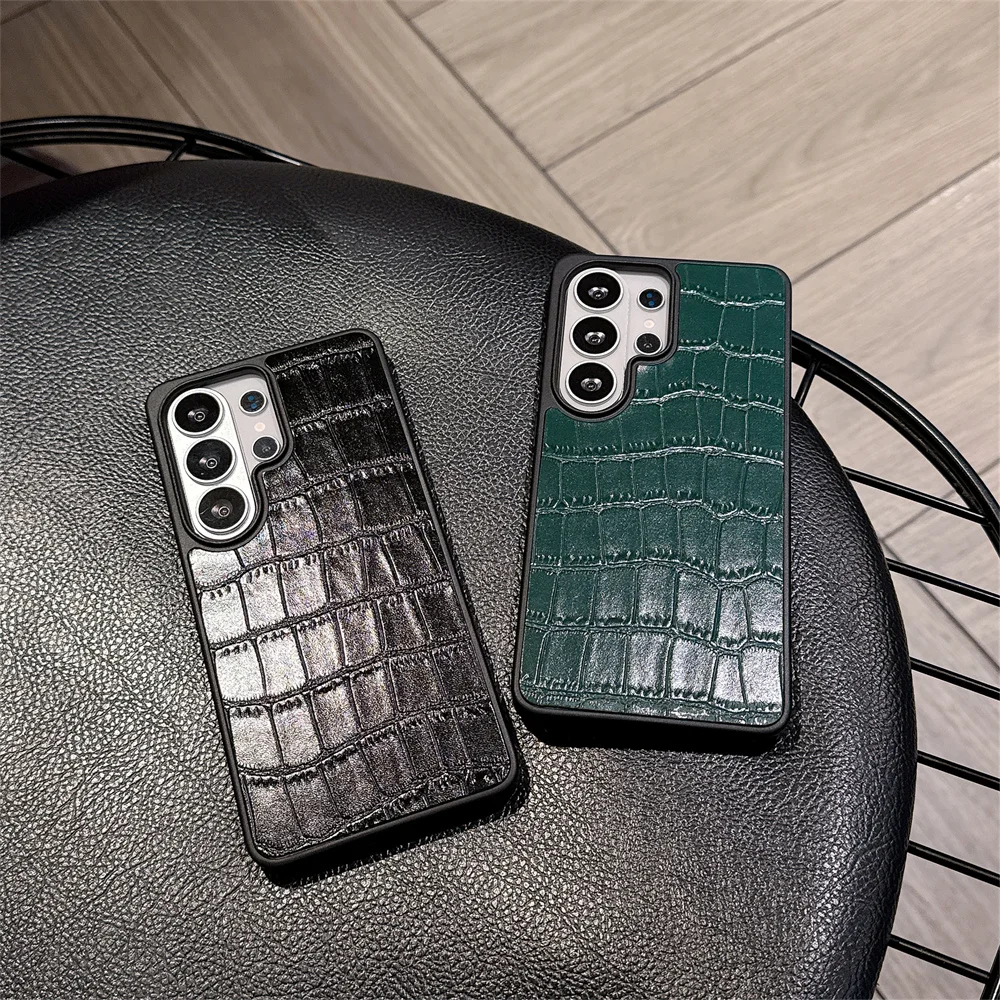 

Luxury Minimal Crocodile Pattern PU Phone Case for S26 Ultra Alligator Texture Protective Cover for SamSung Galaxy S25 S24 S23
