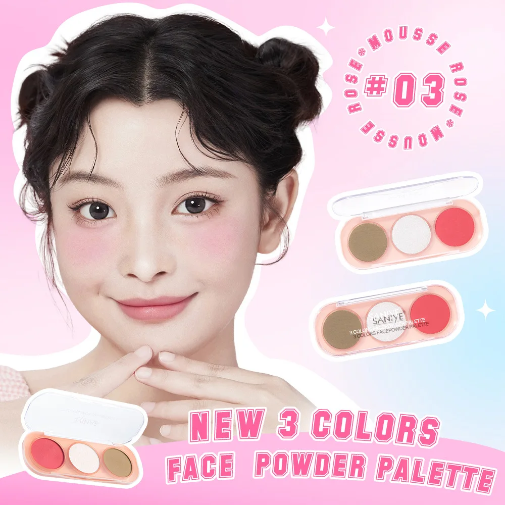 3 Colors Face Blush Combination Plate Powder Palette Cosmetic General Natural Brightening Gorgeous Color Rouge Makeup Cosmetic