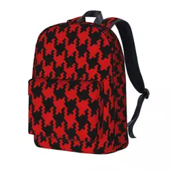 Black Red Houndstooth Backpack Student Check Print Durable Backpacks Polyester High School Bags Daily High Quality Rucksack