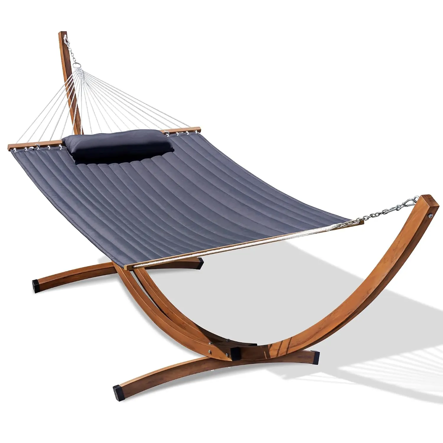 Double Quilted Hammock with 13ft Curved Steel Wood Grain Stand, Customized