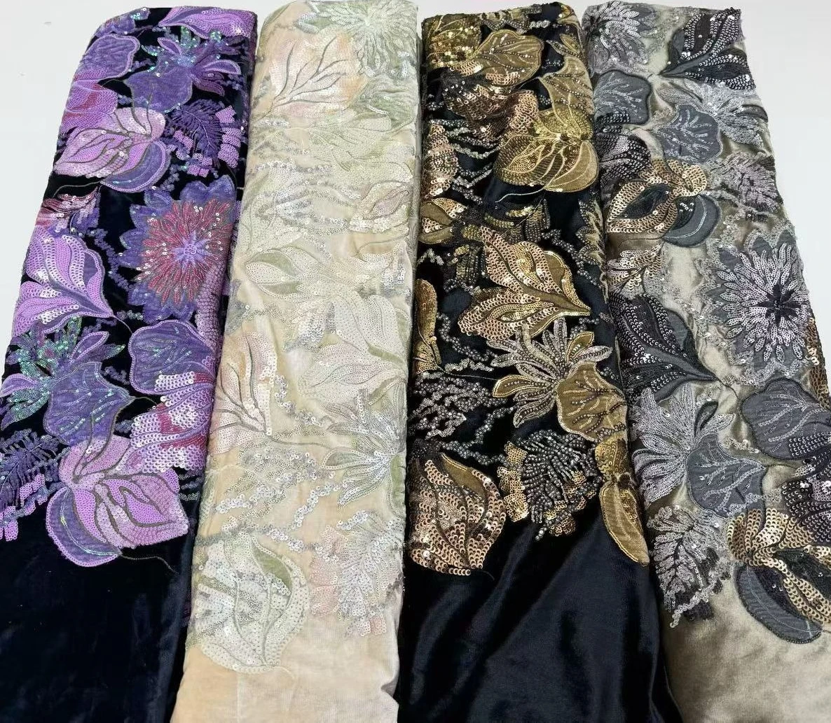 Heavy Craft Embroidery Velour Base Fabric Dress Evening Gown Party Outfit Stage Wear Sewing Material Craft Supply By The Yard