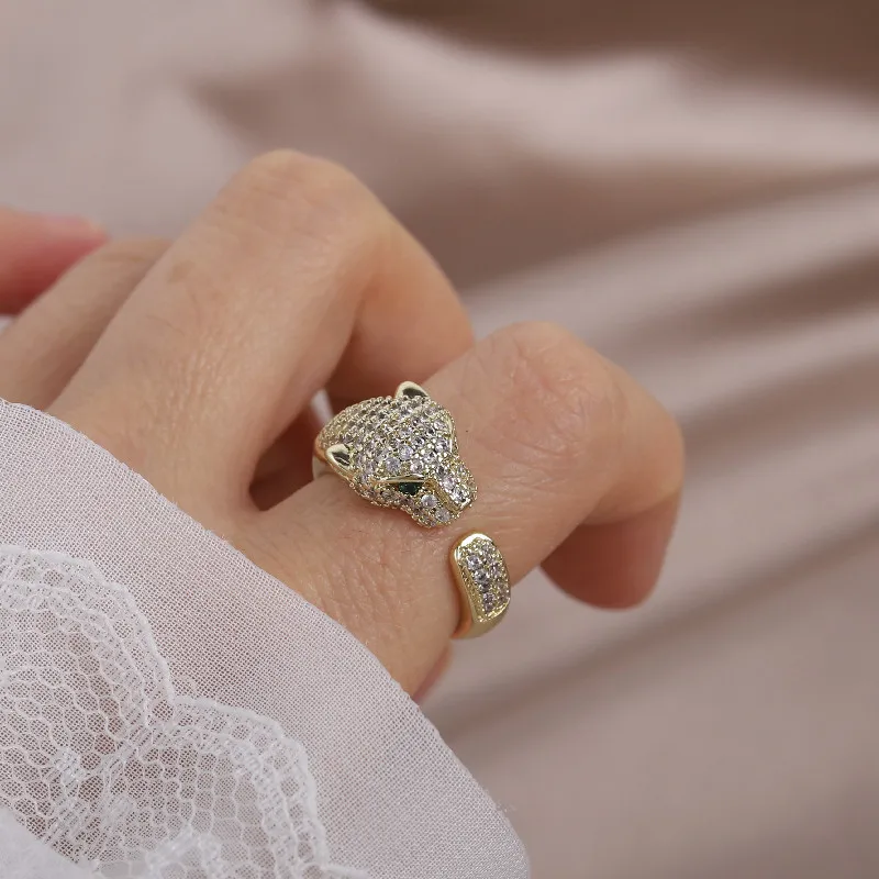 Korean New Design Fashion Jewelry Zircon Leopard Ring Women's Trend Daily Work Opening Adjustable earrings