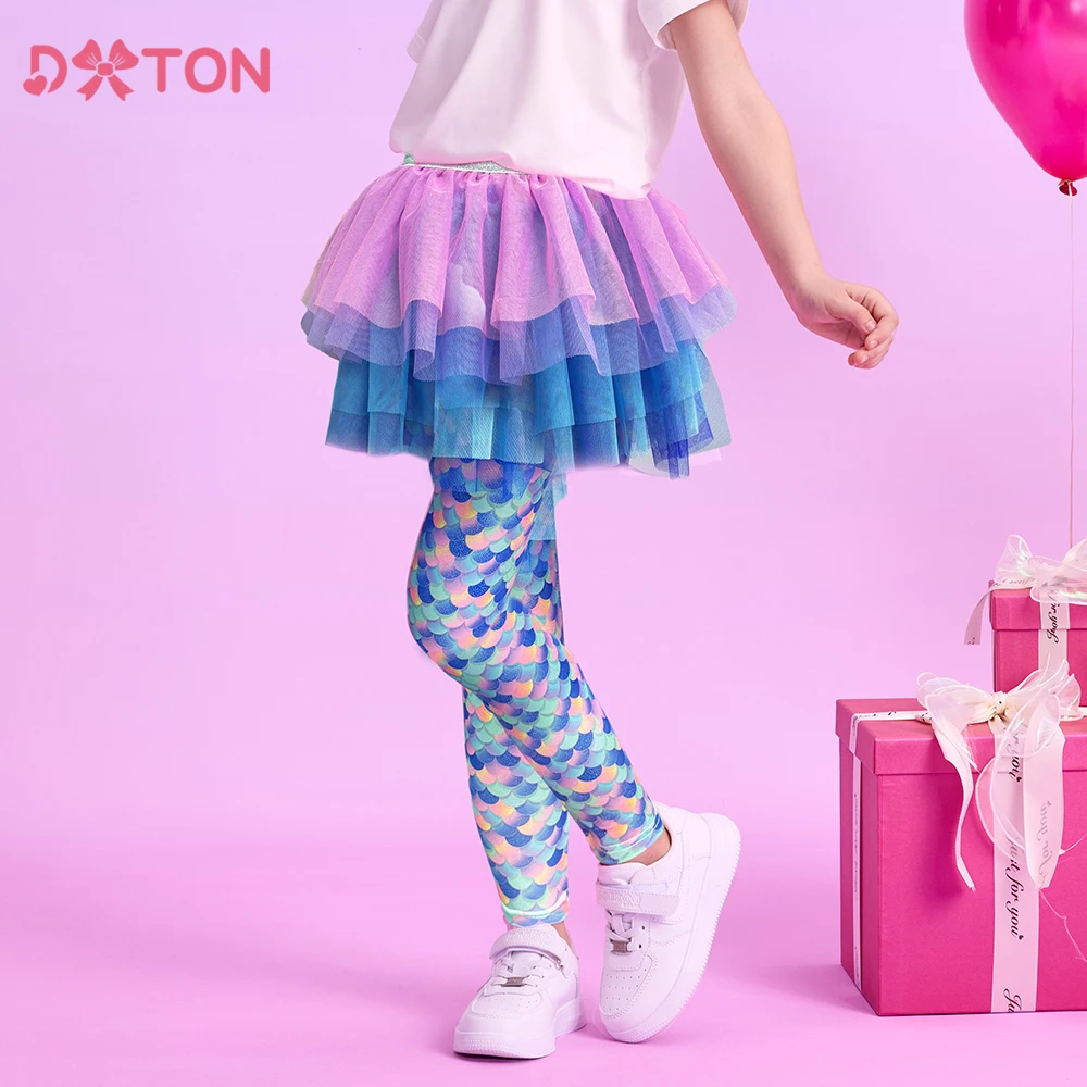 

DXTON Girls Pants with Skirt Fake Two Children Leggings Skirt Full Printed Kids Patchwork Ballet Dancing Party Layered Costumes