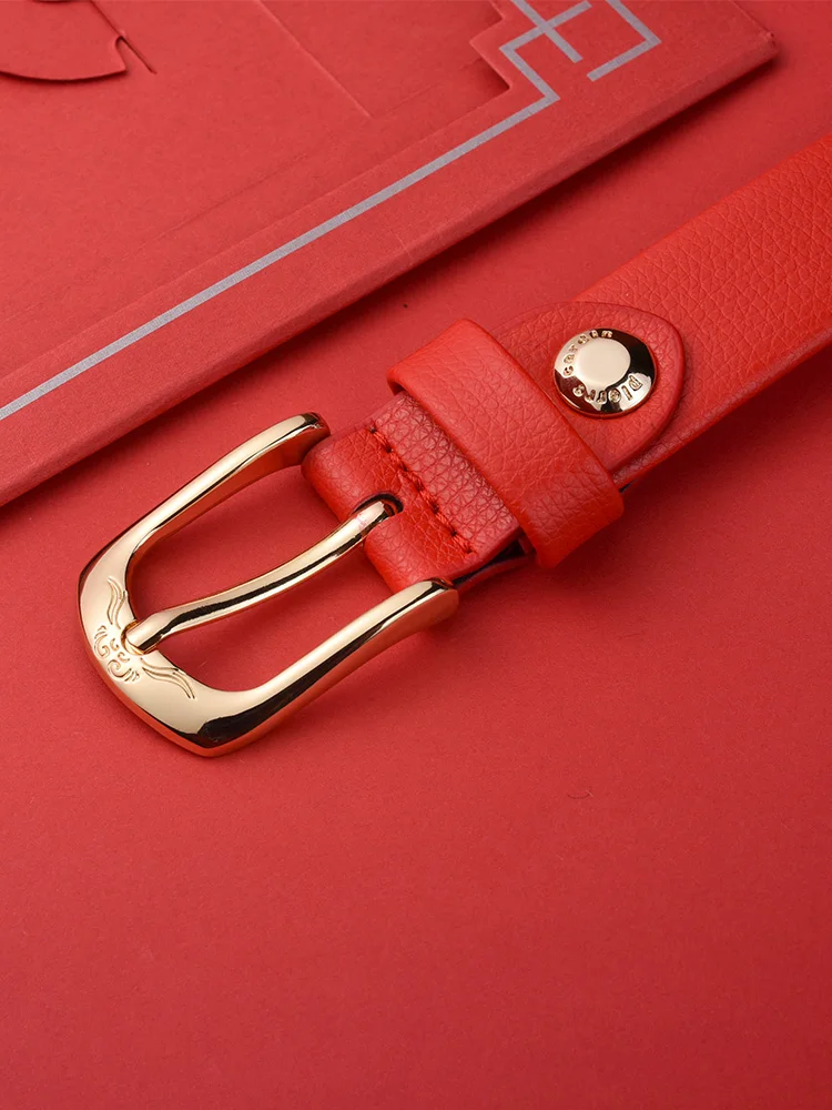 Pierre Cardin Women Genuine Leather Belts for Women belt Women\'s needle buckle waistband Red