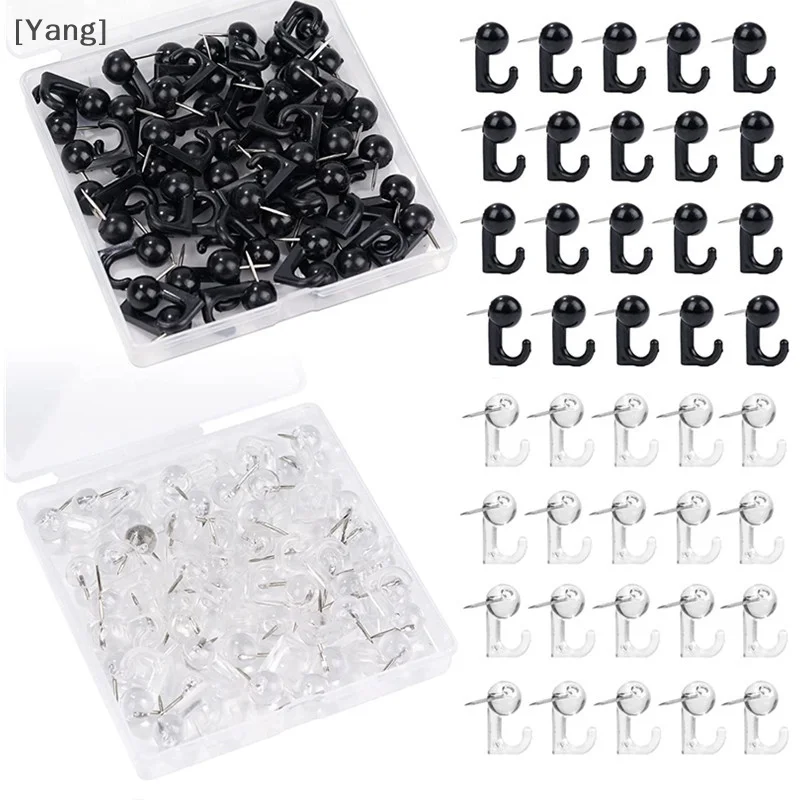 50 Stuks Zwart Transparant Plastic Hoofden Punaise Haken Decoratieve Punaises Haak Terug Push Pins Haak Voor Kurk Boord