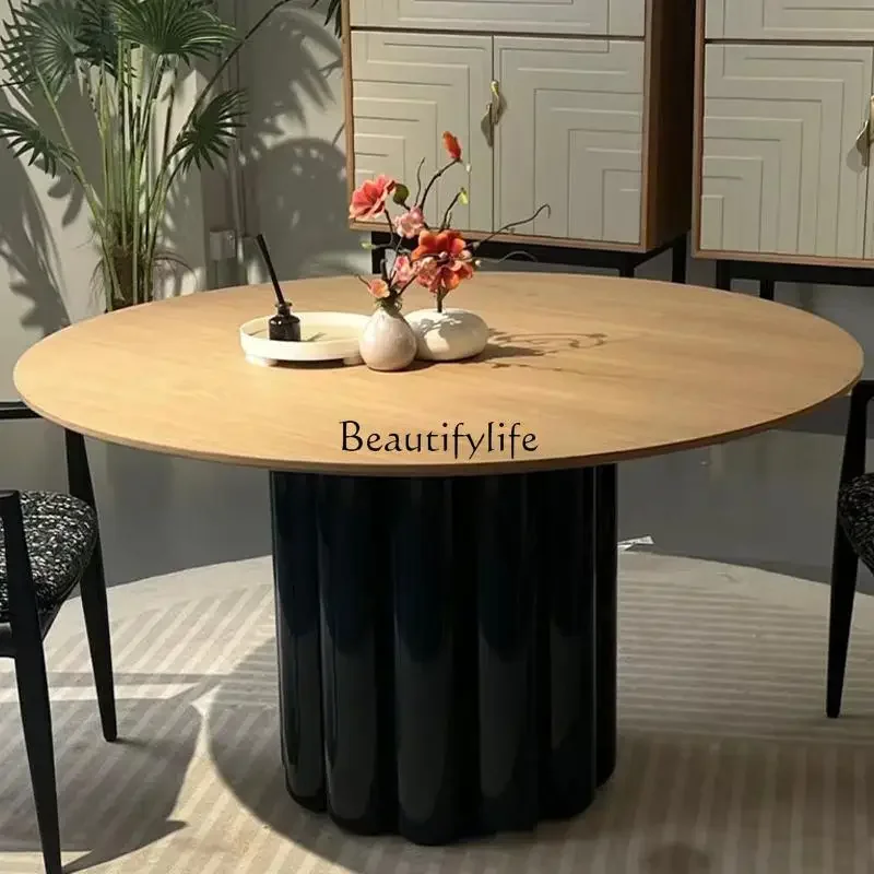 

D33Nordic medieval creative dining table small apartment round retro art table